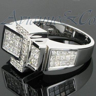 14K White Solid Gold Mens Diamond Ring 3.09 Ctw